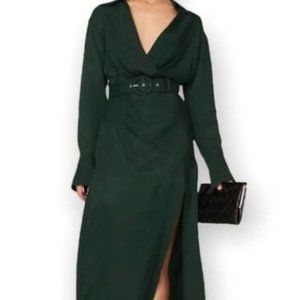 NWOT NICHOLAS Women’s Green Electra Satin Maxi Cocktail Dress, Size 6